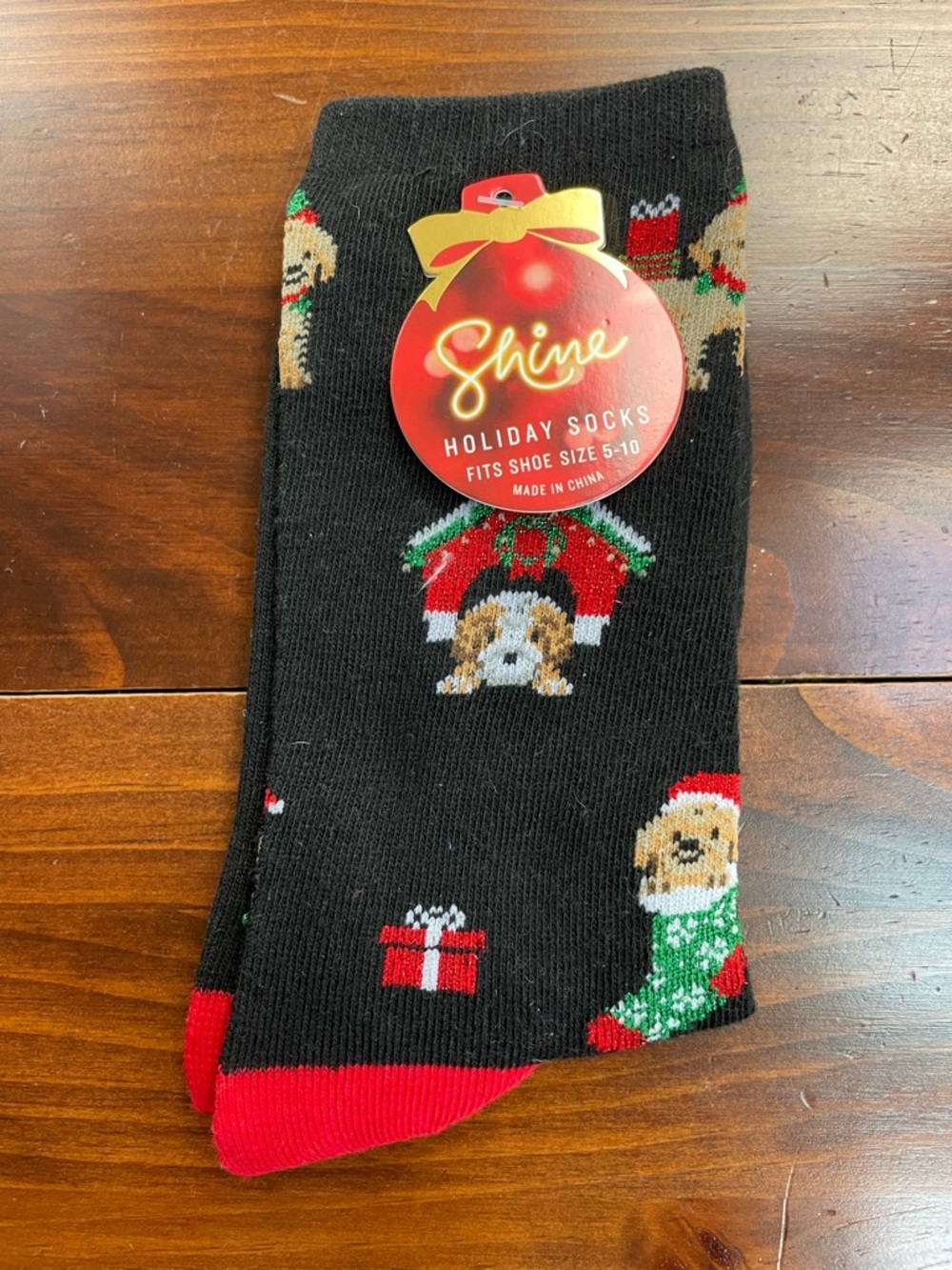 New Holiday Labradoodle Dog Pattern Crew Socks - Black/Red- Shoe Size 5-10